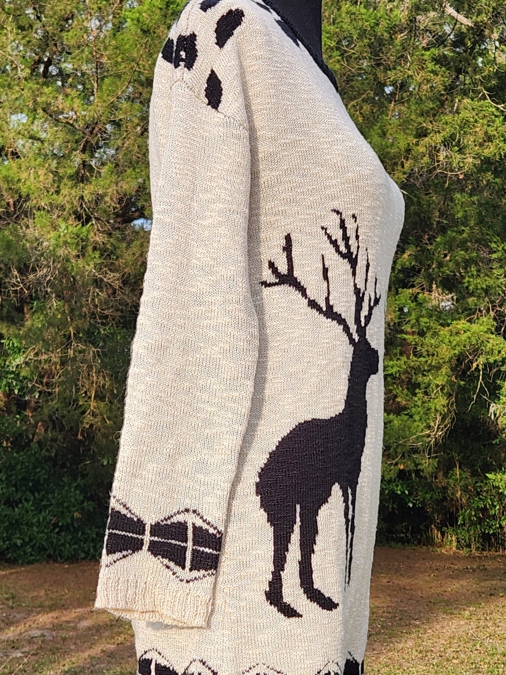 Minimal Reindeer Tunic Sweater Beige Black Christmas Winter Deer extra small 34 - Picture 4 of 8